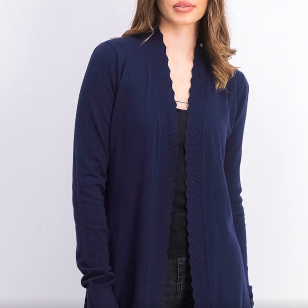 Evolution by Cyrus Davison Scalloped Edge Cardigan size Small Navy NWT